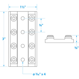 Seachoice Terminal Block, 4-Gang, Plastic Base with Brass Hardware thumbnail-2