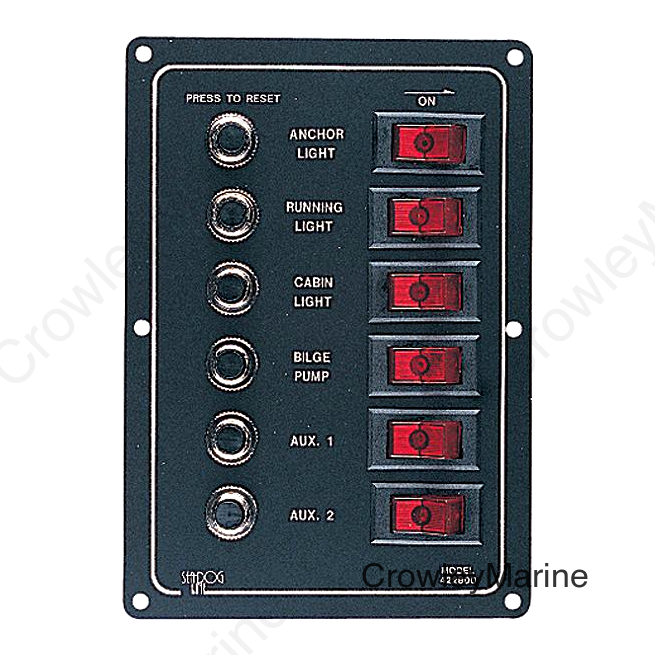 SeaDog 422800 Aluminum 6 Circuit Breaker Panel | 6-1/2" x 4-1/2" | Stamped Anodized Aluminum