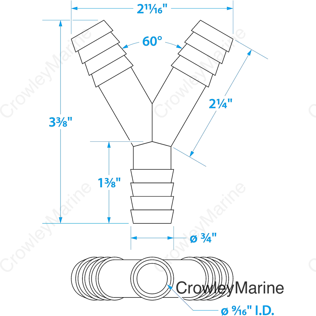 Seachoice 3-Way Y Fitting, Fits 3/4 in. ID Hose, Black Plastic