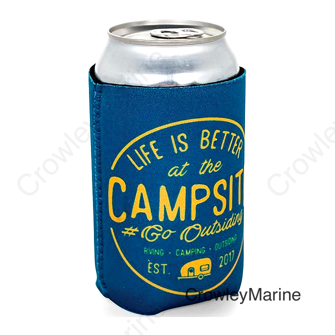 Camco 53247 Life Is Better At The Campsite Can Holder, Navy/Yellow, Better At Campsite