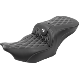 RoadSofa™ Seat - with Backrest - Carbon Fiber - Lattice Stitch - White Stitch - FLTR/FLHX '23-'24 thumbnail-3