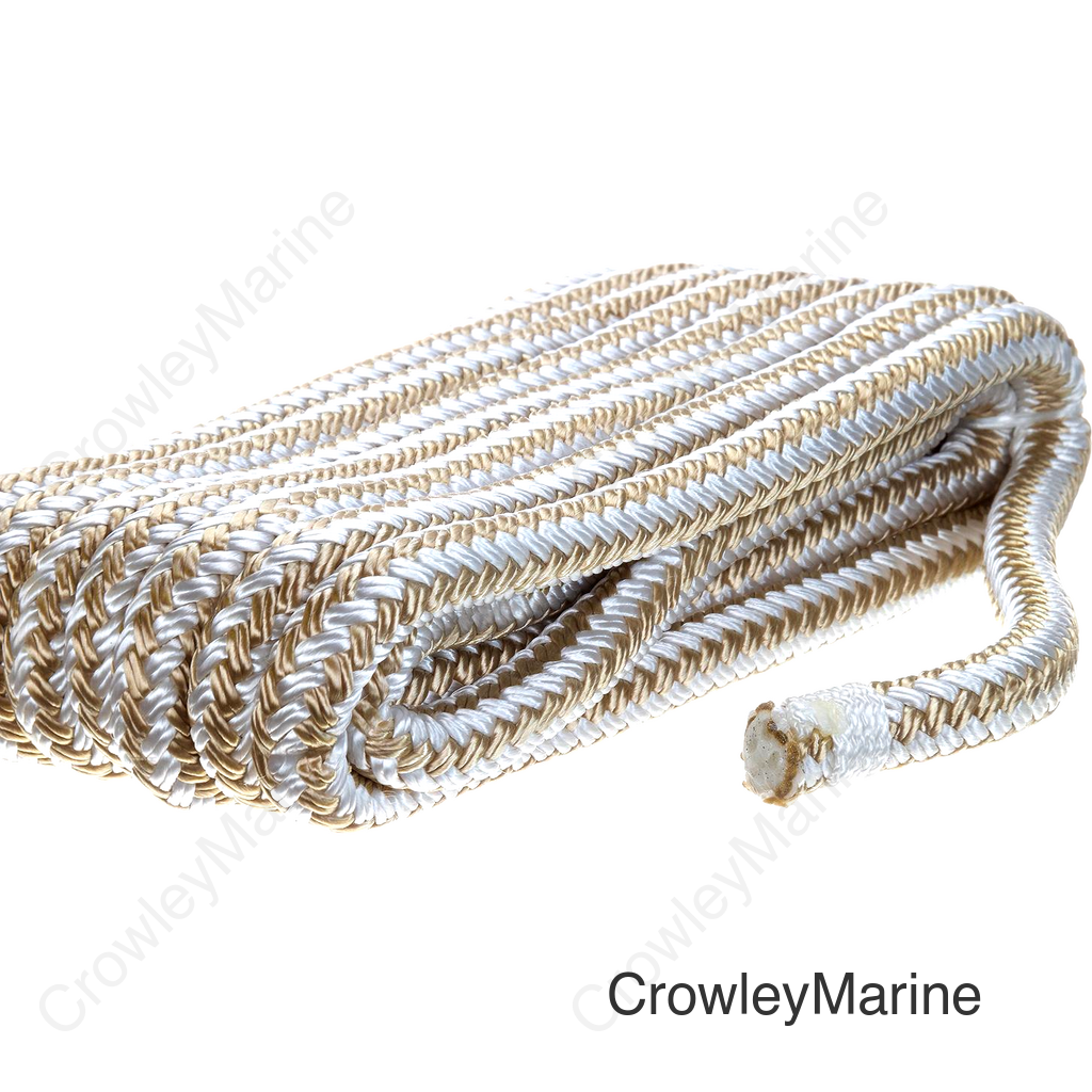 Seachoice Double-Braid Nylon Dock Line w/ Eye Splice, Pre-Shrunk, Heat Stabilized, 3/8 In. X 15 Ft., Gold White