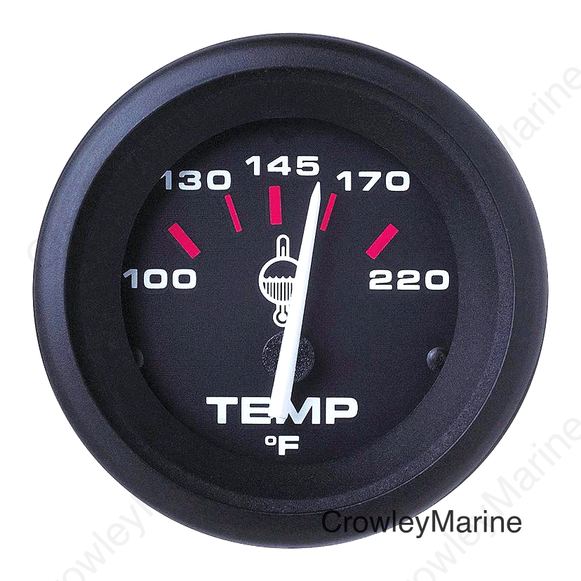 Sierra 58862P Amega Signature Series 2" Black Outboard Hot & Cold 100-220 F Dial Range Water Temperature Gauge Kit with "J" Sender Code