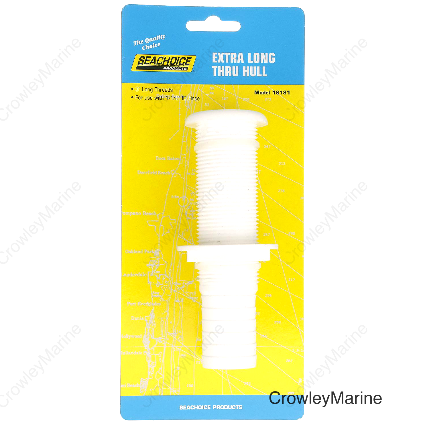 Seachoice Extra Long Thru-Hull Fitting w/ Broad Flange For 1-1/8 In. ID Hose, 3 In. Long Thread