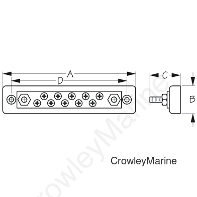 20 Screw Terminals, #8-32, 9-1/8"L x 1-1/4"W 
