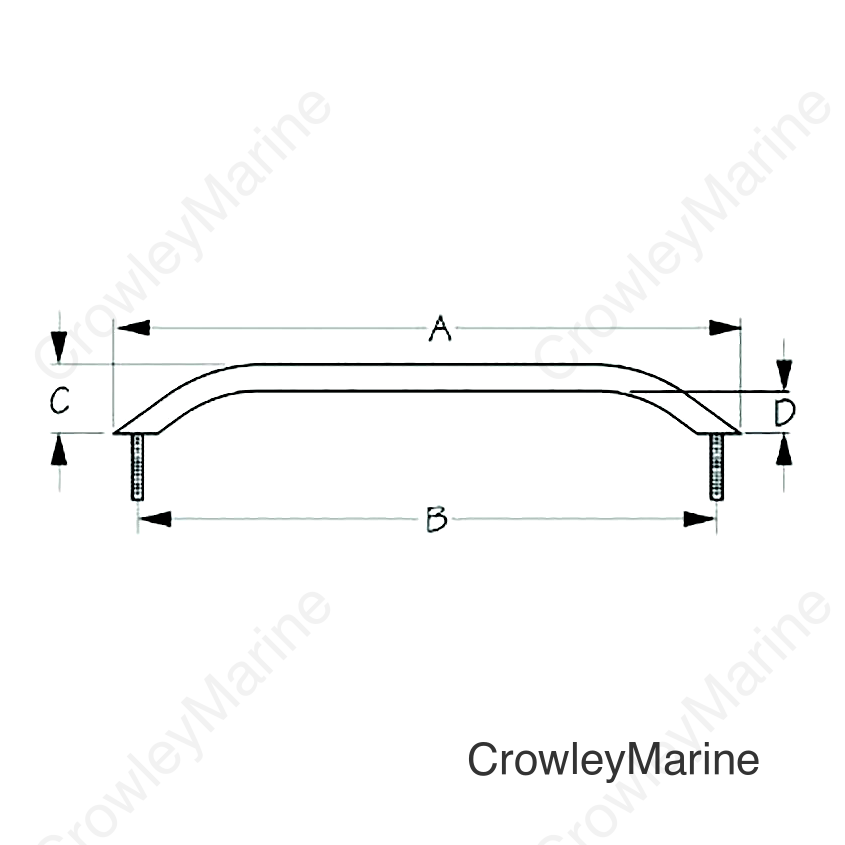 Sea-Dog 2546131 Stud Mount Handrail, Tube: 3/4", A:12" ,B:10-3/4 ", C:2", D:1-1/4" Fastener: 5/16"-18 Nut, Weight:.46, Black Matte