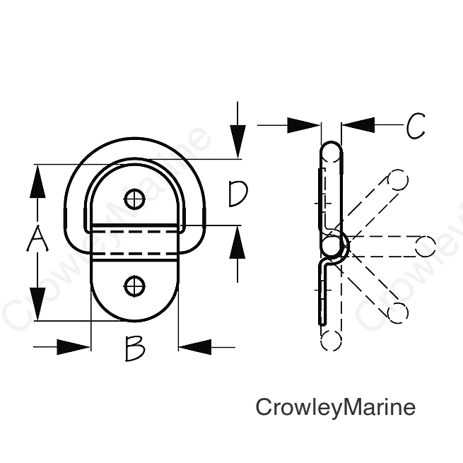 FOLDING D-RING PAD EYE SS 2"