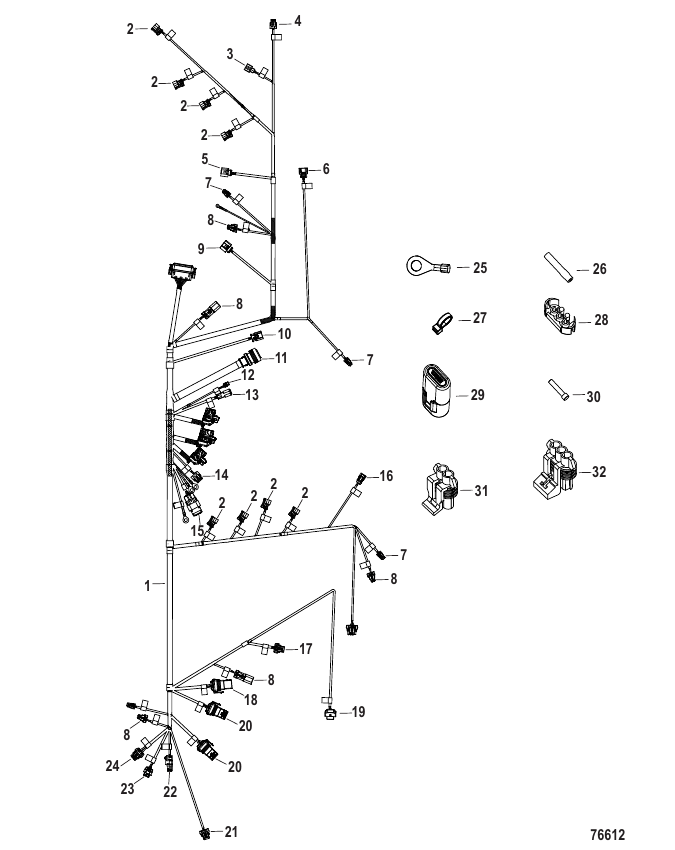 Serial Range Outboard 500R Racing (4-STROKE)(4.6L)(V8) - 1E099432 & Up - Electrical Harness Ends