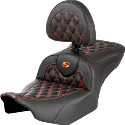 RoadSofa™ Seat - with Backrest - Carbon Fiber - Lattice Stitch - Orange Stitch - FLTR/FLHX '23-'24