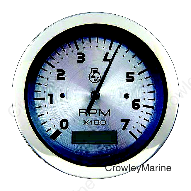 Sierra 63474P Sterling Series 3" Stainless Steel Electric Outboard & 4 Stroke Gas Engine 0-7,000 RPM Dial Range Tachometer & Hourmeter Gauge with Outboard Alternator or Coil Sender Code