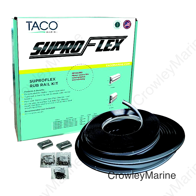 TACO V119991BBK602 Semi-Rigid SuproFlex Small Rub Rail Kit w/Flexible Vinyl Overlay Insert, 1-5/8" X 7/8", Black