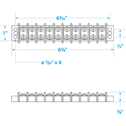 Seachoice Terminal Block, 10-Gang, Nickel Plated Brass Terminals thumbnail-3