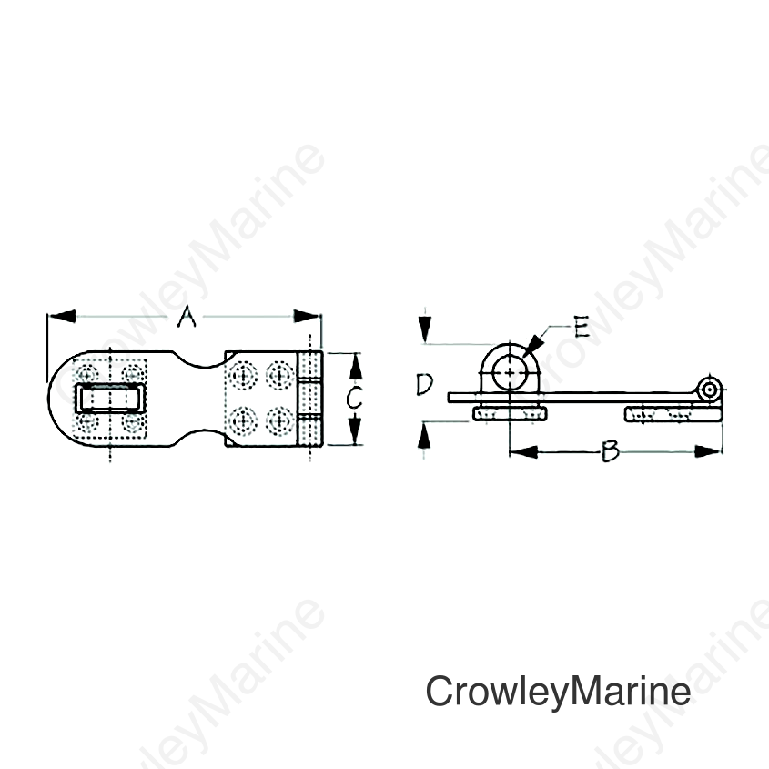 Sea-Dog 2221201 Safety Hasp, , A:3", B:2-5/16", C:1", D: 3/4", E: 3/8", #6 FH, Chrome