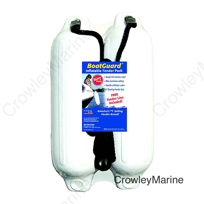 Taylor 2Pk Boatguard Fenders W/Fender Line, White, 6" x 22"