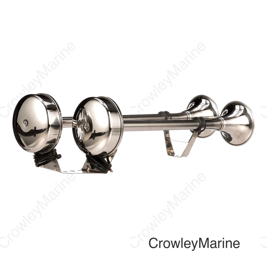 Seachoice Stainless Steel Dual Trumpet Horn, Vibration-Free Mounting Pad, 20-3/4 in. Long, 12V