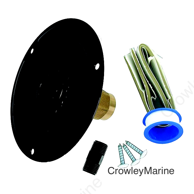 Valterra Brass Check Valve 1/2" FPT Recessed RV Water Inlet & Includes Tape, Male Nipple & Hardware, Black, Carded