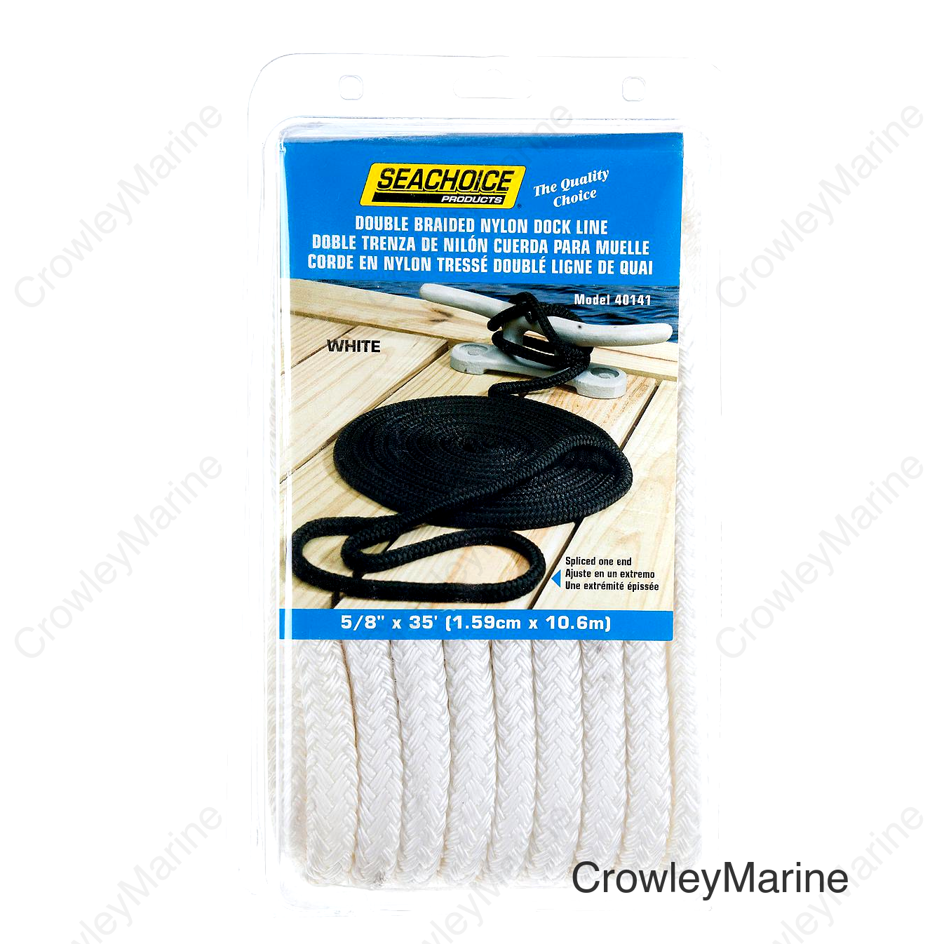 Seachoice Double Braid Nylon Dock Line, White, 5/8 in. X 35 Ft., 15 in. Eye Splice, Pre-Shrunk, Heat Stabilized