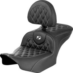 RoadSofa™ Seat - with Backrest - Carbon Fiber - Lattice Stitch - White Stitch - FLTR/FLHX '23-'24 thumbnail-4