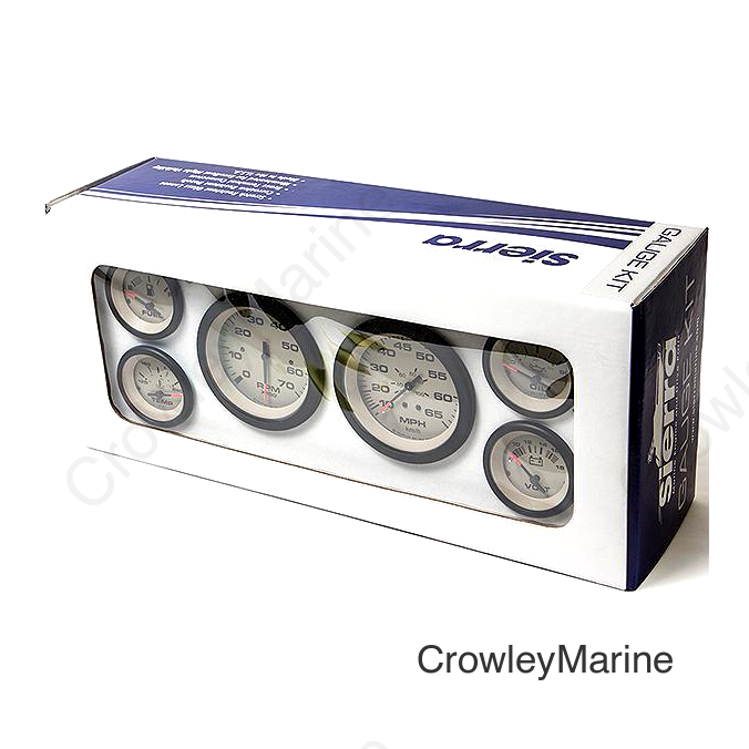 Sierra 65485P Sahara Series Black & Tan Inboard / Stern Drive 6 Set with Tachometer, Speedometer, Voltmeter, Oil Pressure, Water Temperature & Oil Pressure Gauges