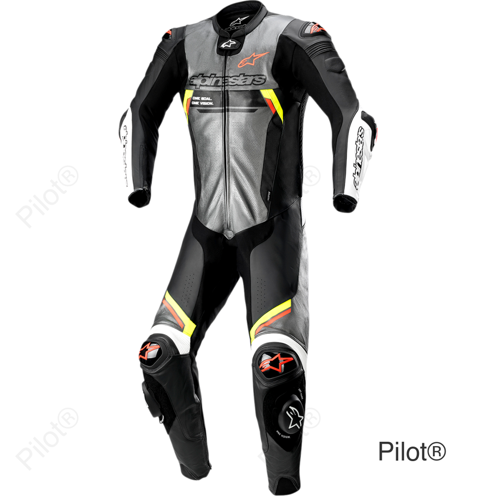 Missile Ignition v2 1-Piece Leather Suit - Metallic Gray/Black/Yellow/Red Fluo - US 36 / EU 46