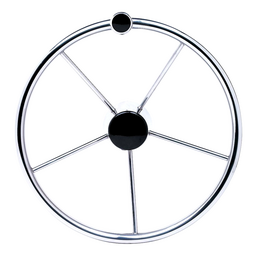 Seachoice 5-Spoke Destroyer Steering Wheel w/ Turning Knob, Stainless Steel, Black Center Cap thumbnail-3