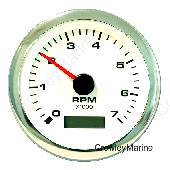 Sierra 62565P White Premier Pro Series 3" Stainless Steel Outboard & 4 Stroke Gas Engine 0-7,000 RPM Dial Range Tachometer & Hourmeter Gauge with Outboard Alternator or Coil Sender Code