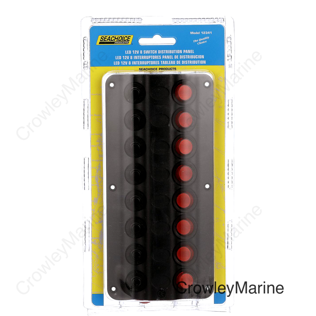 Seachoice LED 12V 8-Switch Distibution Panel, Pre-Wired, Boat Panel Mount