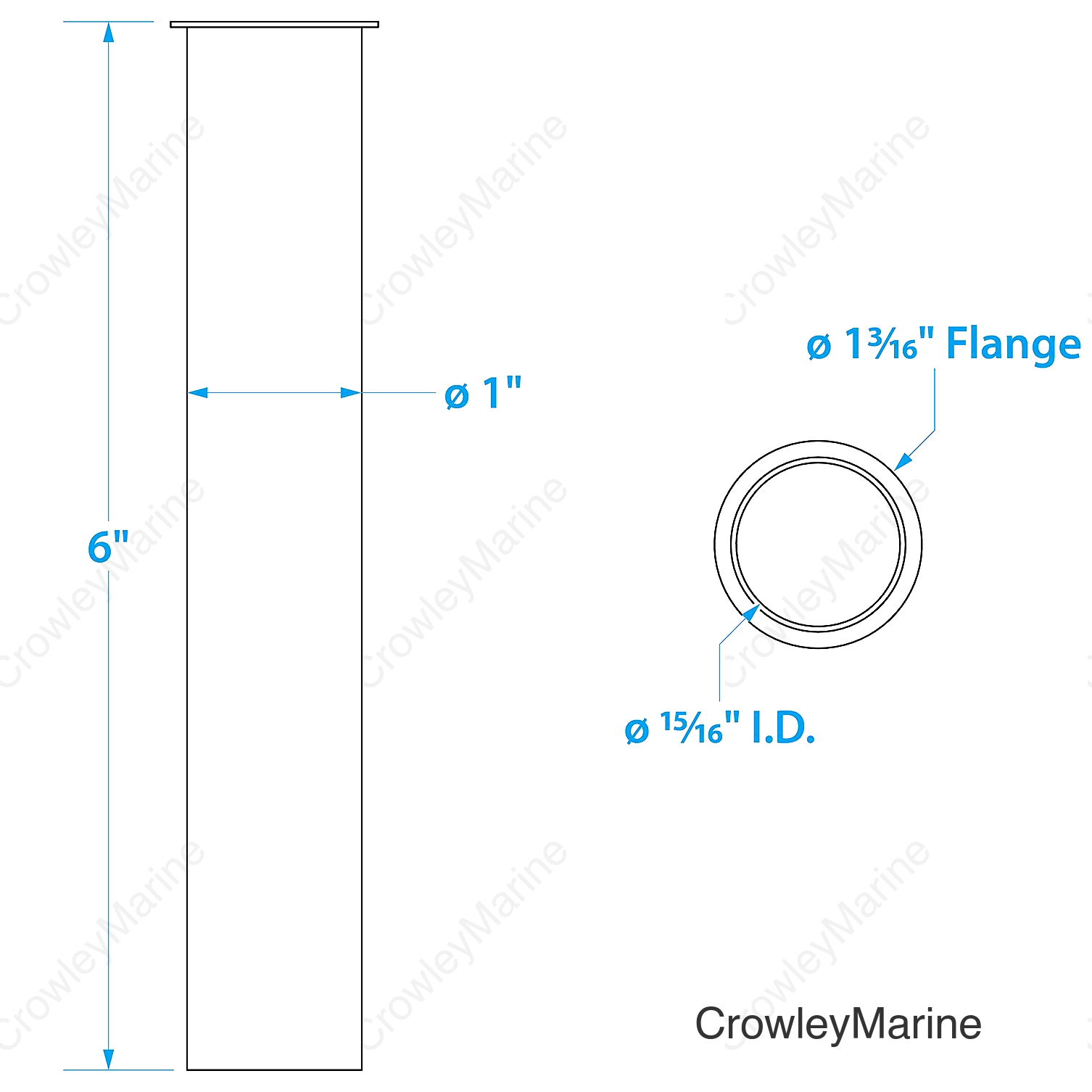 Seachoice Brass Drain Tube, 6 in. Long, 1 in. ID, 90-Degree Flange One End