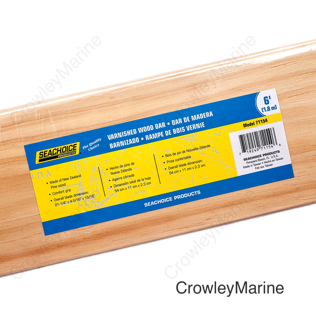 Seachoice 6 Ft. Wood Oar, New Zealand Pine Construction, 21-1/4 in. X 4-5/16 in. Blade, Comfort Grip, Clear Finish