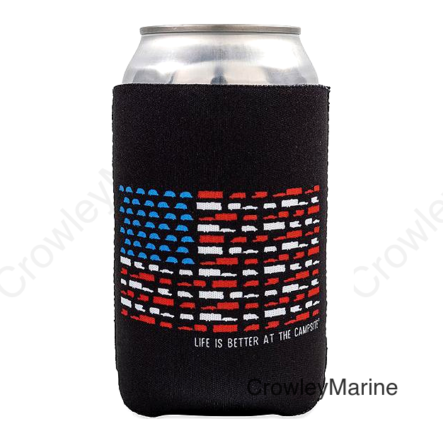 Camco 53378 Life Is Better At The Campsite Can Holder, Black, US Flag