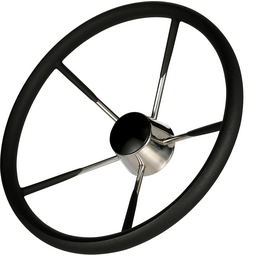 Seachoice 5-Spoke Destroyer Steering Wheel w/ Permanent Foam Grip, Stainless Steel, Black Center Cap thumbnail-1