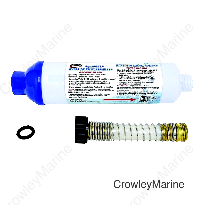 Valterra A011131VP AquaFresh Replacement Exterior Water Filter W/Hose Connections & Hose Saver