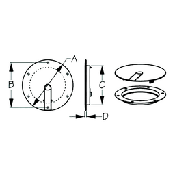 Sea-Dog 3364121 Low Profile Pop-Out Deck Plate, A: 8" , B:7-1/4", C=6-1/4", D: 3/16", White, #8 FH thumbnail-1