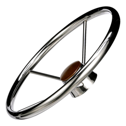 Seachoice 5-Spoke Destroyer Steering Wheel, Stainless Steel, Genuine Teak Center Cap thumbnail-2