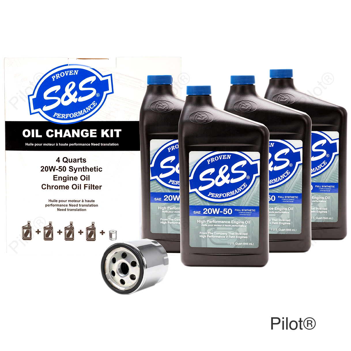 Oil Change Kit - Chrome Filter - '84-'99 Big Twin/'86-'22 Sportster - 4 US quarts