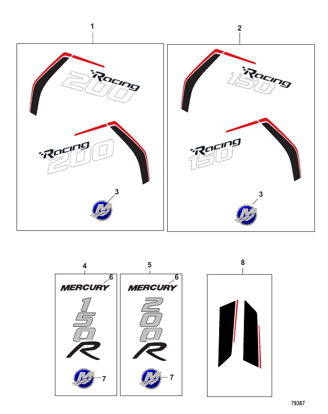 Serial Range Outboard 150R (4-STROKE) (3.4L) (V6) - 3B547096 & Up - Decals