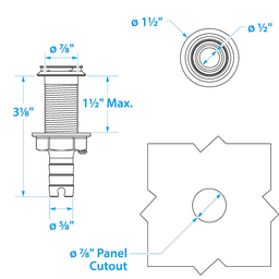 Seachoice Mega-Flow Dripless Thru Hull Fitting, 316 Stainless Steel, Fits 5/8 in. Hose, 1-1/2 in. Max. Hull thumbnail-0