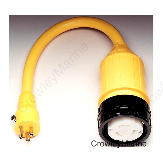 Marinco Standard Pigtail Adapter Dock Side Male 15A 125V Straight Blade With Locking Screw to Boat Side Female 50A 125V Locking With Sealing Collar System