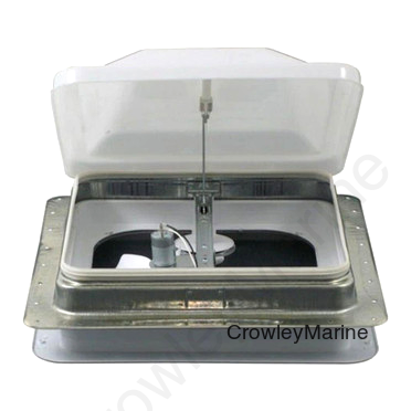 14X14 Vent, White Top Crankout w/Screen & Garnish w/12V Fan (372610)