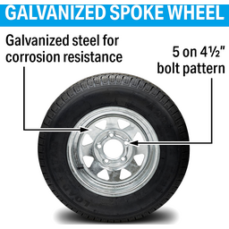 Seachoice 53401 ST175/80R13C/5H KR35 13" Galvanized Spoke, 5-Lug on 4-1/2" Radial Tire & Wheel Assembly thumbnail-1