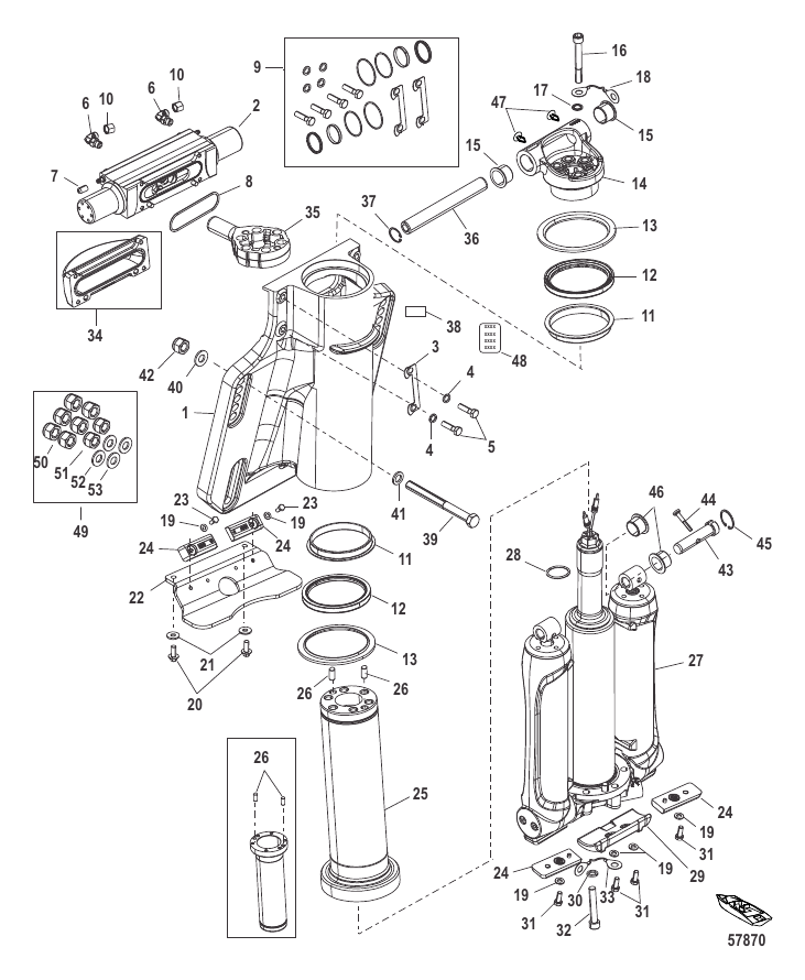 Power Trim/Transom Assembly - Serial Range Outboard 300 VERADO (4 ...