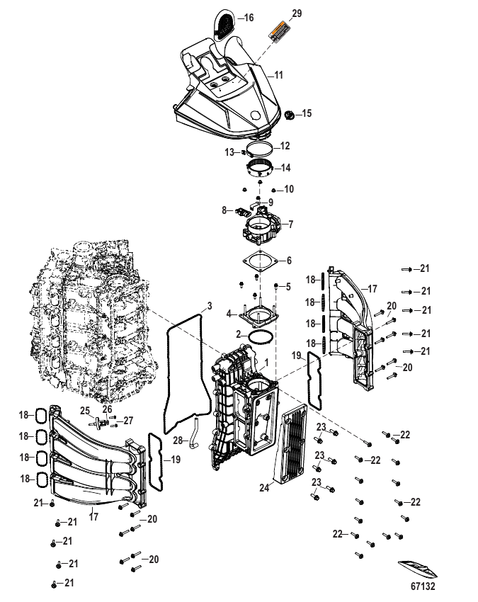 Serial Range Outboard 250R Racing (4-STROKE)(4.6L)(V8) - 1E080500 & Up - Intake System Design I