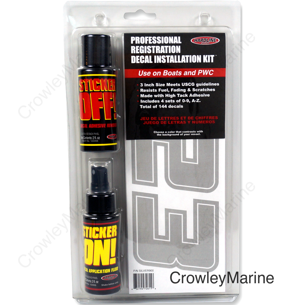 Hardline Boat Lettering Registration Installation Kit 3 in. - 900 Silver