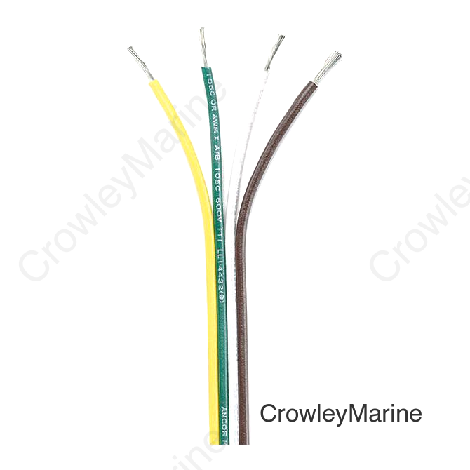 Ancor 154510 Marine Grade™ Tinned Copper White Flat Signal Cable, 16/4 AWG, 100', Brown/Green/White/Yellow