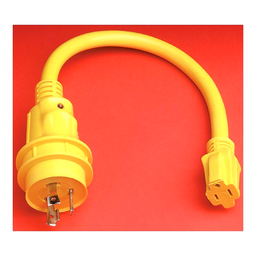 Marinco Standard Pigtail Adapter Dock Side Male 30A 125V Locking to Boat Side Female 15A 125V Straight Blade thumbnail-1