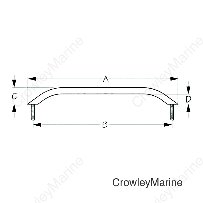 Sea-Dog 2546171 Stud Mount Handrail, Tube: 3/4", A: 18-1/2", B:16-3/4", C: 2" , D:1-1/4" Fastener: 5/16"-18 Nut, Weight: .64, Black Matte
