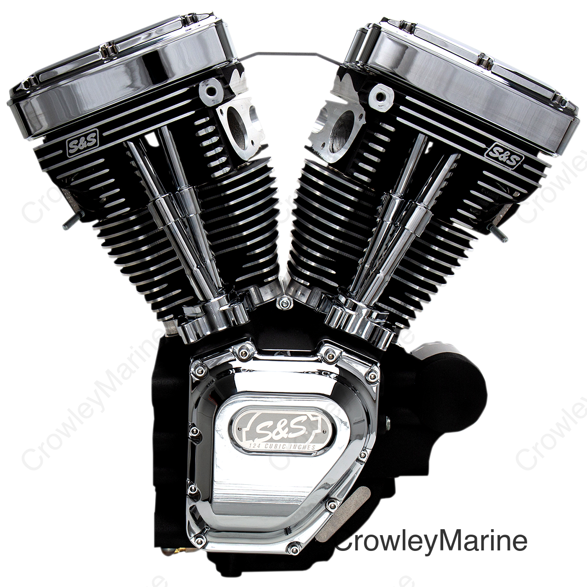 T124 Long Block Engine - Wrinkle Black and Chrome - Touring