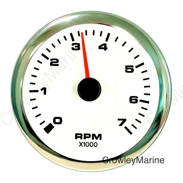 Sierra 62561P White Premier Pro Series 3" Stainless Steel Outboard & 4 Stroke Gas Engine 0-7,000 RPM Dial Range Tachometer Gauge with Outboard Alternator or Coil Sender Code