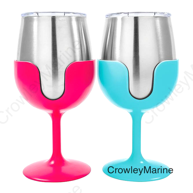 Camco 51915 Wine Tumblers, 8 oz., Pink & Blue, 1 pr.
