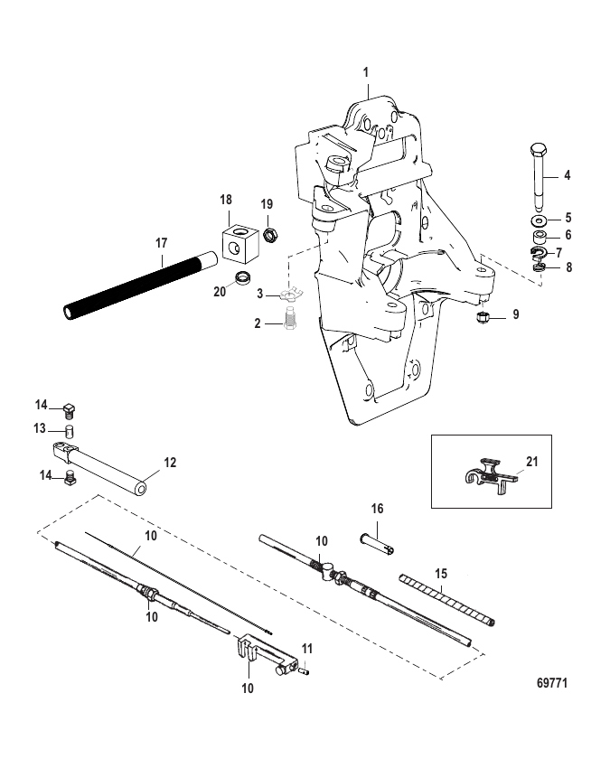 TRANSOM PLATE AND SHIFT CABLE - Serial Range Stern Drive QS ALPHA ONE ...
